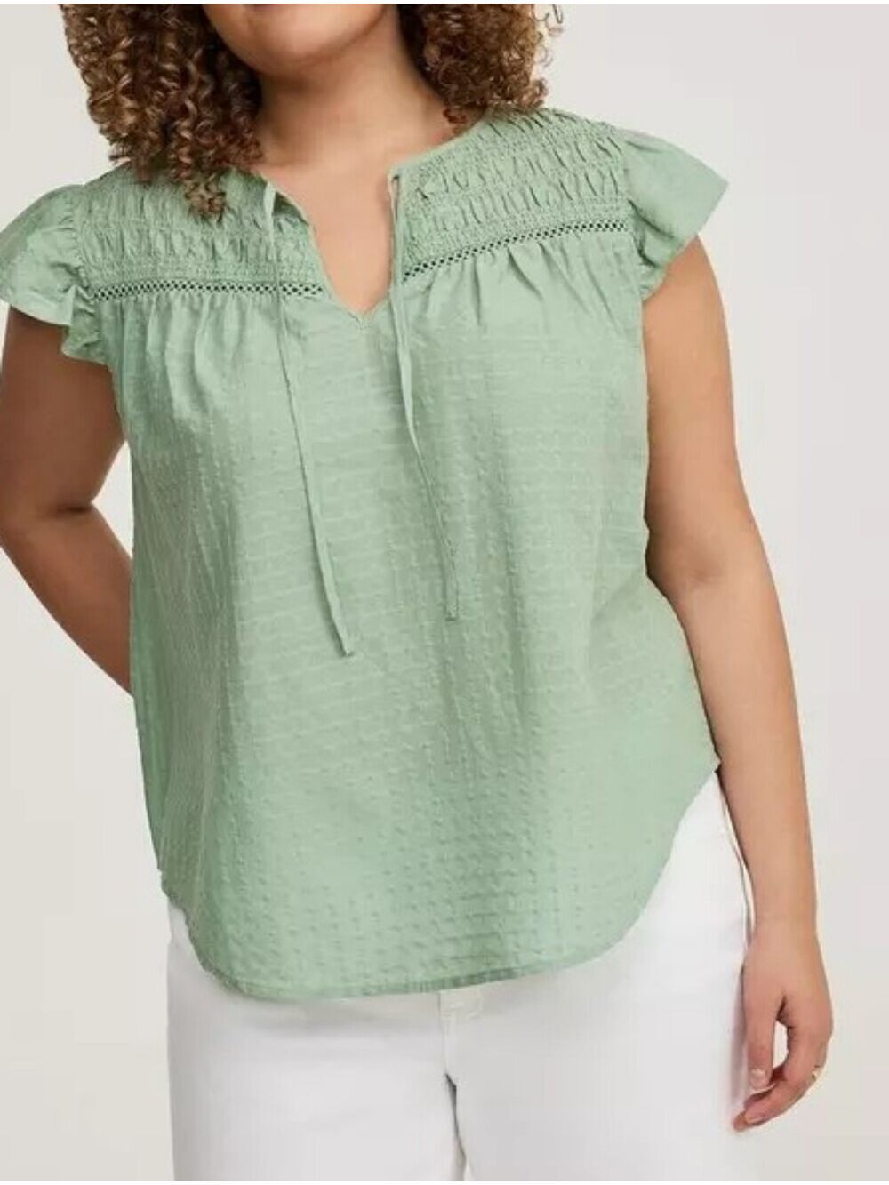 4X • torrid • Soft Green Textured Smocked Tie-Front Flutter Sleeve Top